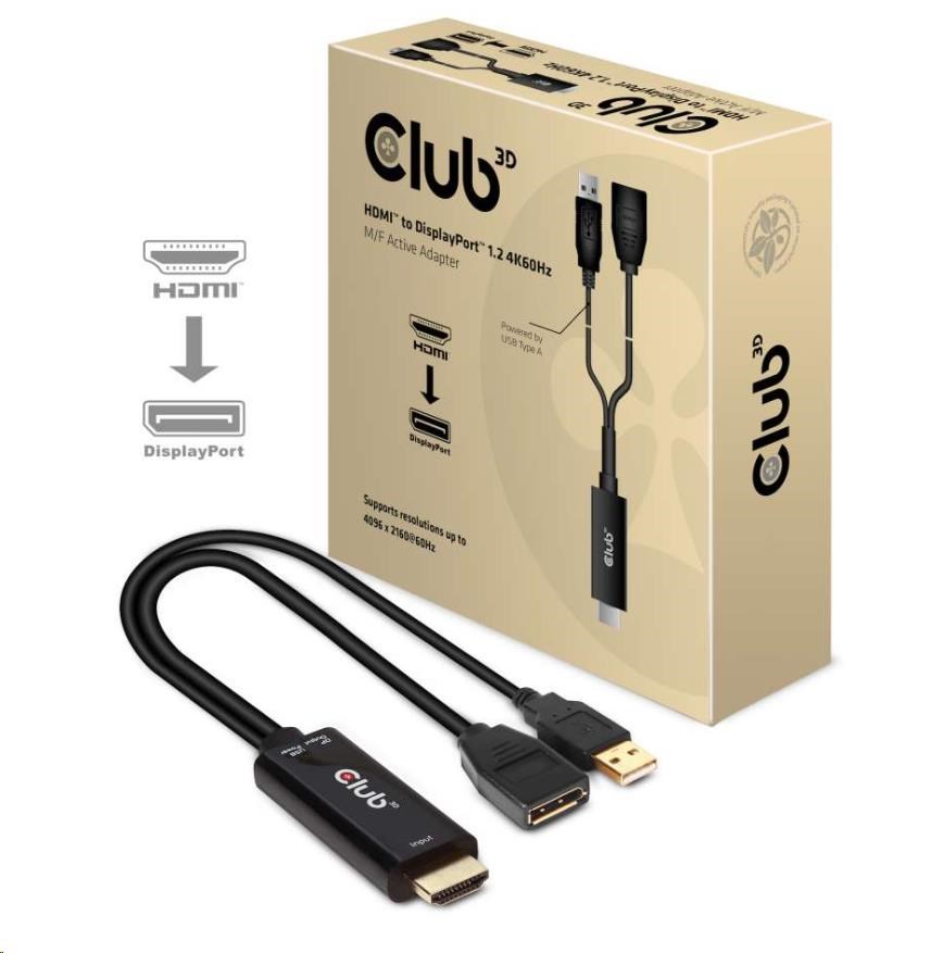 Club3D Aktívny adaptér HDMI na DisplayPort 4K60Hz,  M/ F0 