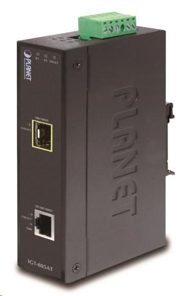 Planet IGT-805AT,  konvertor 10/ 100/ 1000T RJ-45 na 1x 100/ 1000X SFP,  -40 +75°C0 
