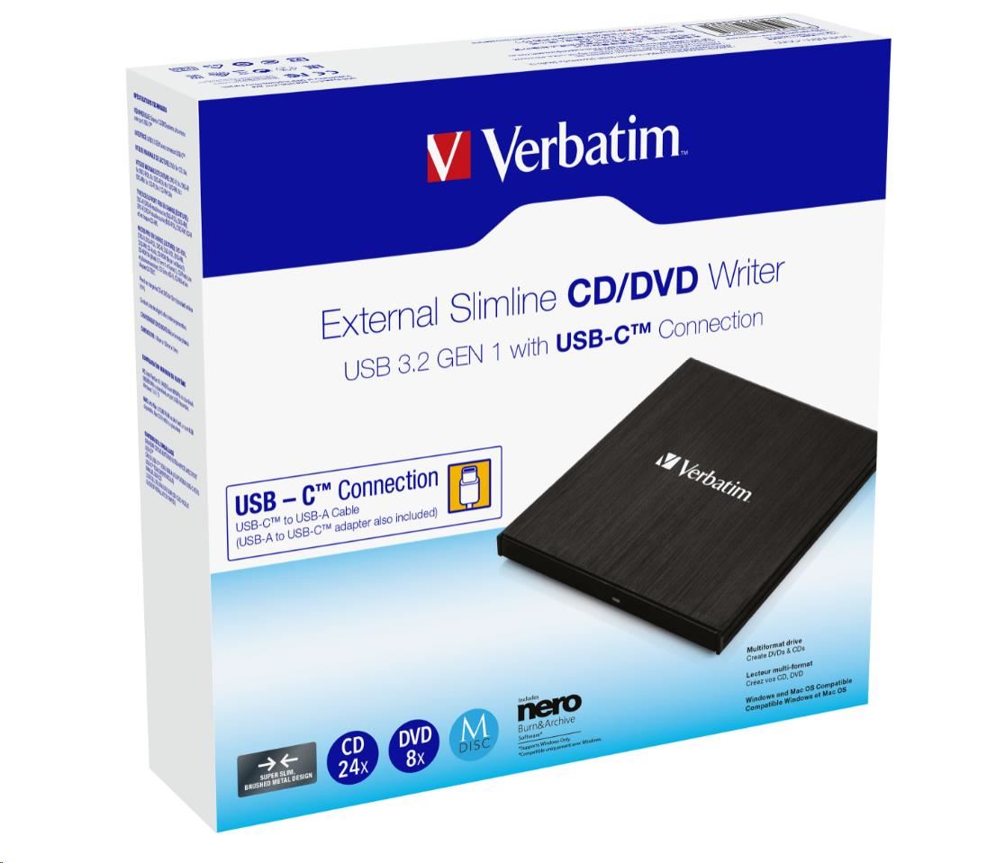 VERBATIM externá mechanika DVD-RW Rewriter USB-C,  čierna2 