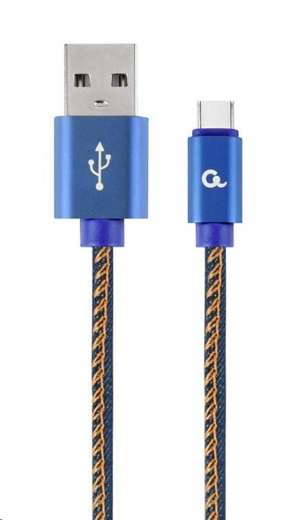 GEMBIRD CABLEXPERT USB 2.0 Kábel AM na typ C (AM/ CM),  2 m,  opletený,  džínsy,  blister,  PREMIUM KVALITA0 