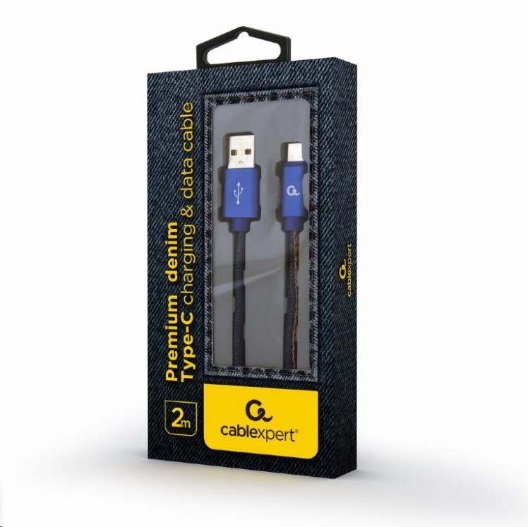 GEMBIRD CABLEXPERT USB 2.0 Kábel AM na typ C (AM/ CM),  2 m,  opletený,  džínsy,  blister,  PREMIUM KVALITA1 