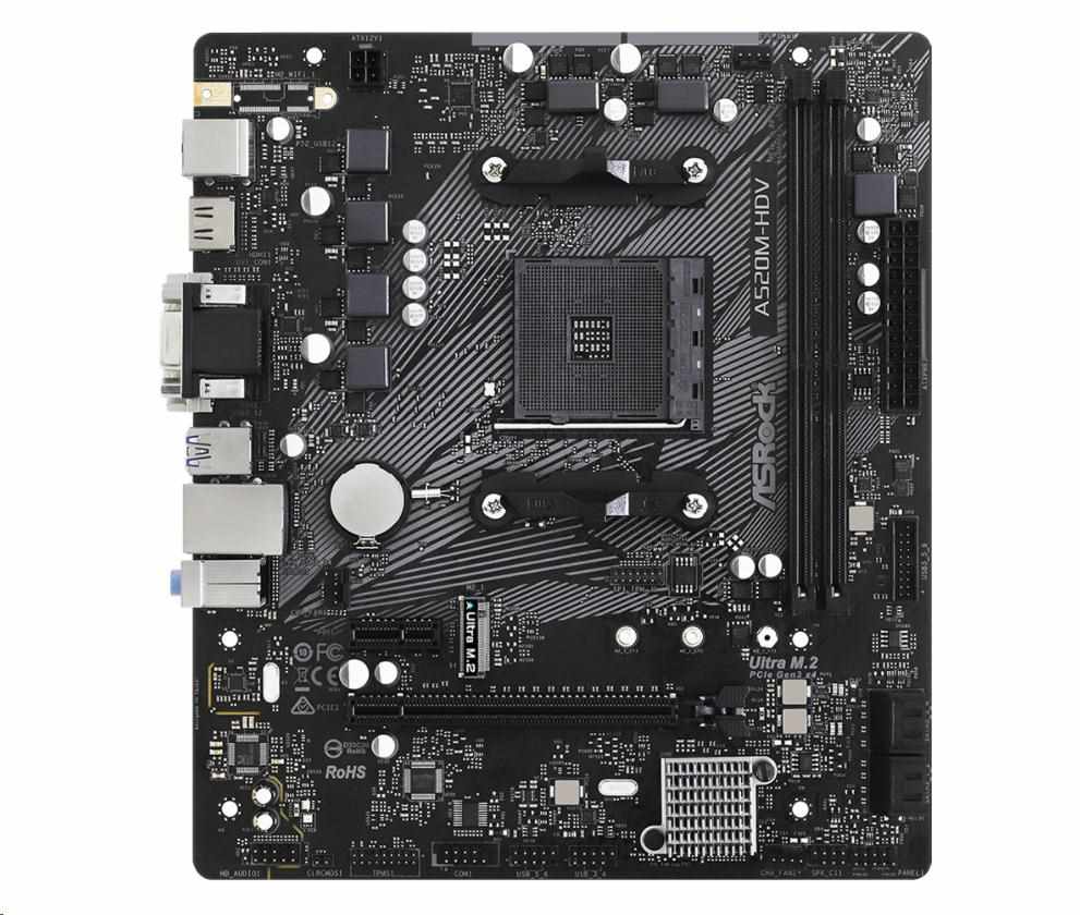ASRock MB Sc AM4 A520M-HDV,  AMD A520M,  2xDDR4,  HDMI,  DVI1 