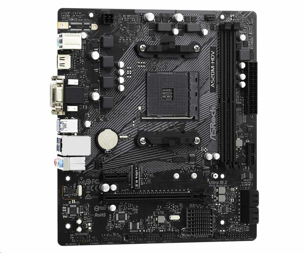 ASRock MB Sc AM4 A520M-HDV,  AMD A520M,  2xDDR4,  HDMI,  DVI3 