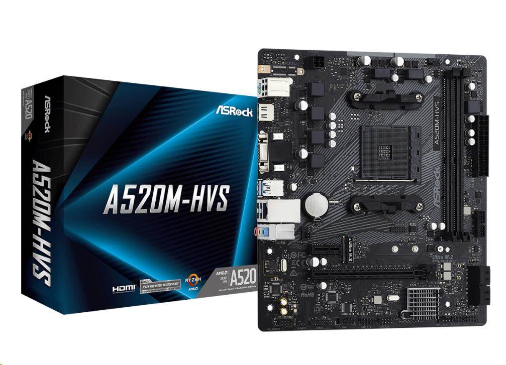 ASRock MB Sc AM4 A520M-HVS,  AMD A520M,  2xDDR4,  HDMI0 