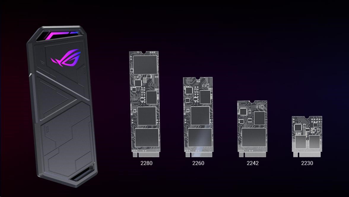 ASUS ROG STRIX ARION LITE SSD NVME AURA case,  USB-C 3.2,  M.2 NVMe SSD kovový box,  délka 30-80 mm,  AURA RGB4 