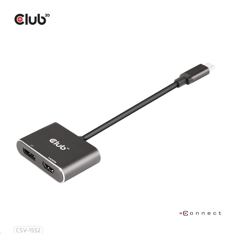 Club3D hub MST (Multi Stream Transport) USB3.2 Gen2 Type-C (DP Alt-Mode) na DisplayPort + HDMI 4K60Hz (M/ F)1 