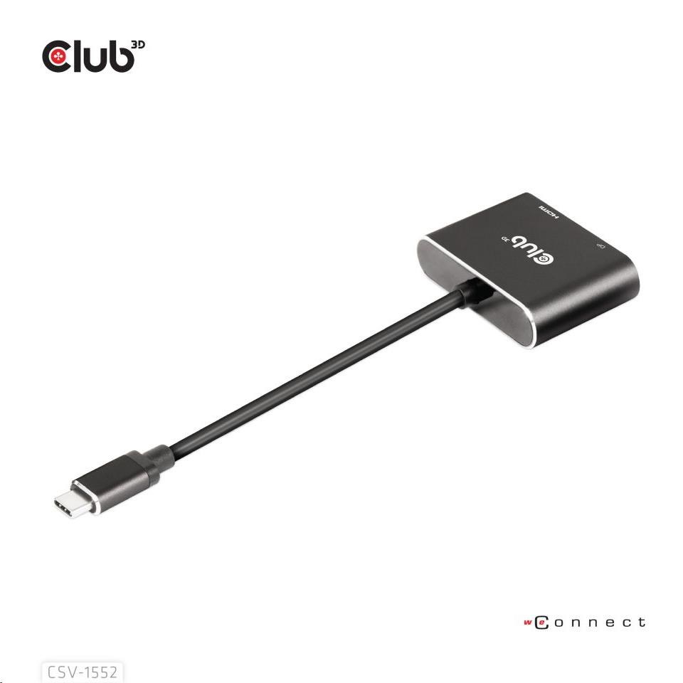 Club3D hub MST (Multi Stream Transport) USB3.2 Gen2 Type-C (DP Alt-Mode) na DisplayPort + HDMI 4K60Hz (M/ F)2 