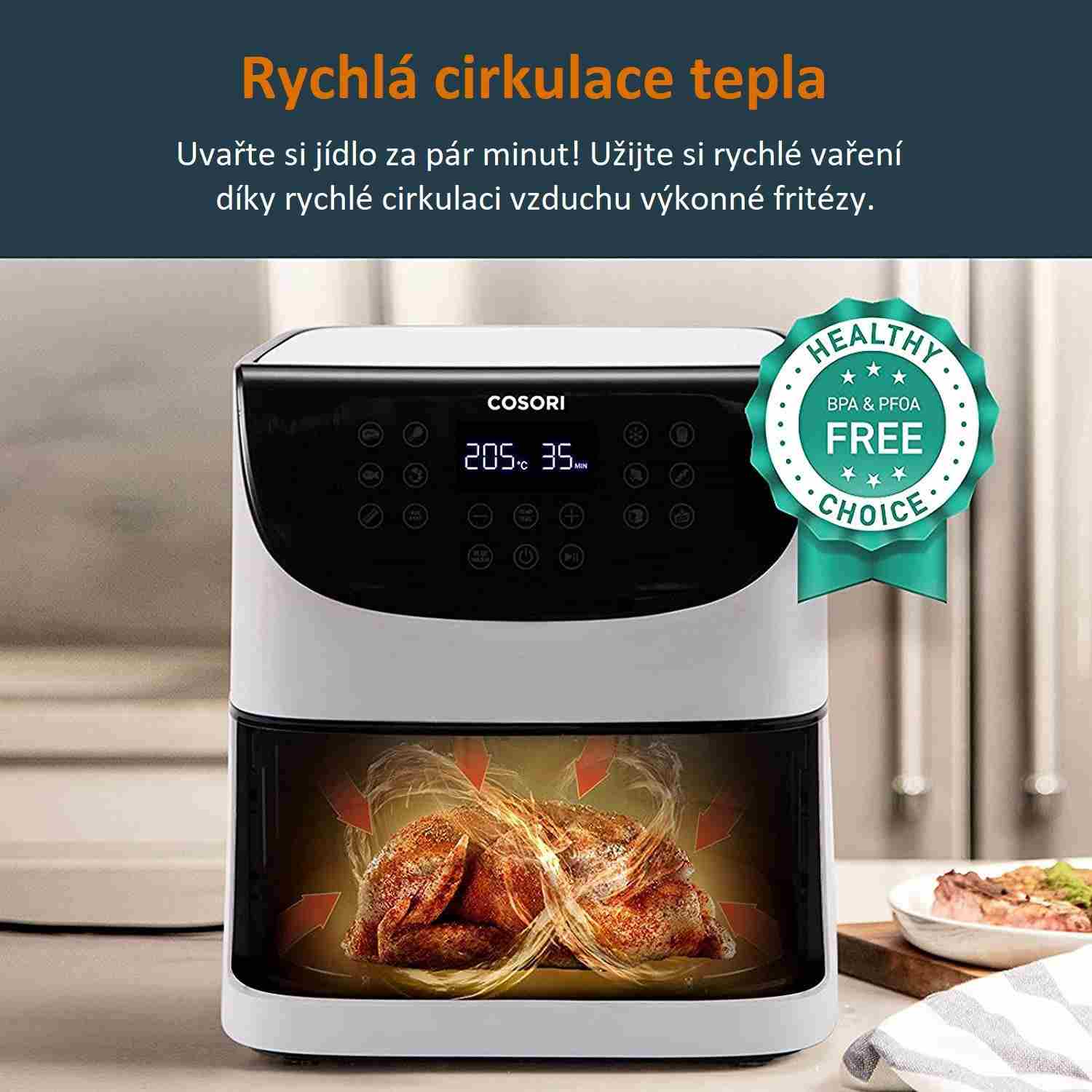 Cosori CP158-AF PREMIUM –  5.5L horkovzdušná fritéza + 5x špíz a gril. rošt,  white2 
