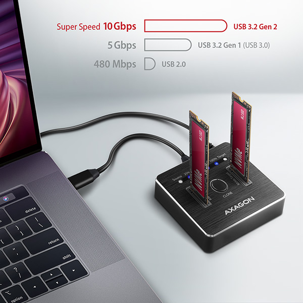 AXAGON ADSA-M2C,  USB-C 3.2 Gen 2 - 2x M.2 dokovacie stanice NVMe SSD CLONE MASTER3 