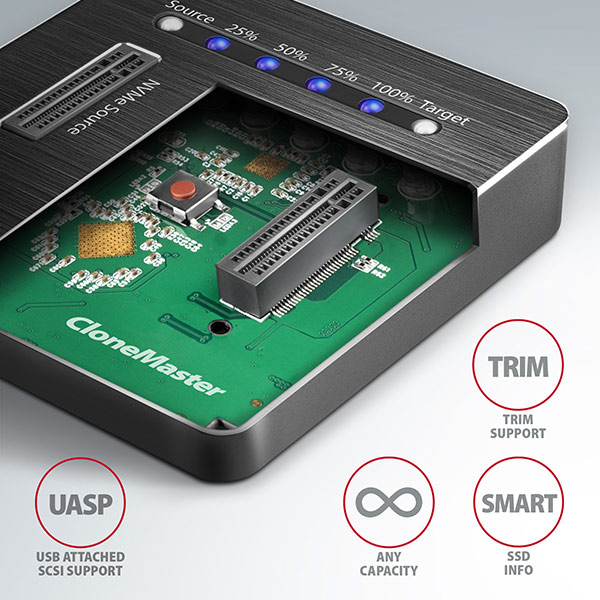 AXAGON ADSA-M2C,  USB-C 3.2 Gen 2 - 2x M.2 dokovacie stanice NVMe SSD CLONE MASTER5 