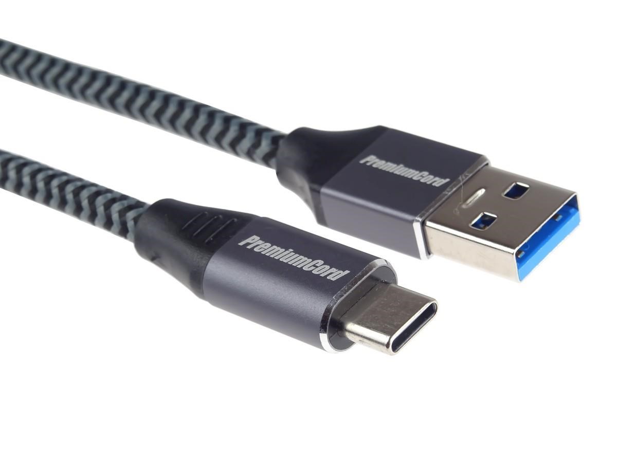 PREMIUMCORD USB-C na USB 3.0 A (USB 3.1 generácia 1,  3A,  5Gbit/ s) 1m opletenie3 