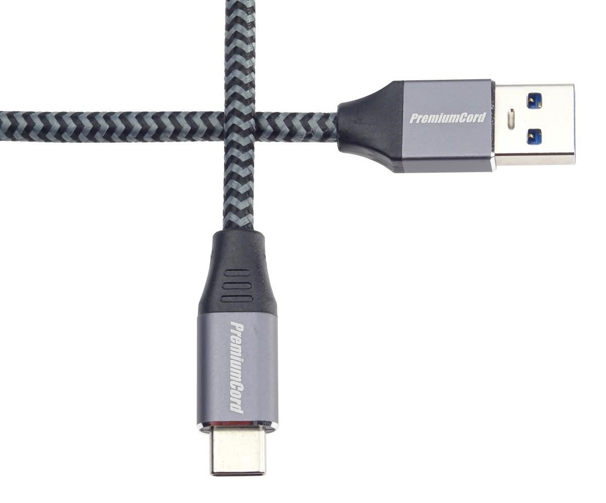 PREMIUMCORD USB-C na USB 3.0 A (USB 3.1 generácia 1,  3A,  5Gbit/ s) 1m opletenie5 