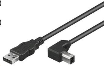 PremiumCord Kábel USB 2.0, A-B, 1m so zahnutým USB-B konektorom 90°