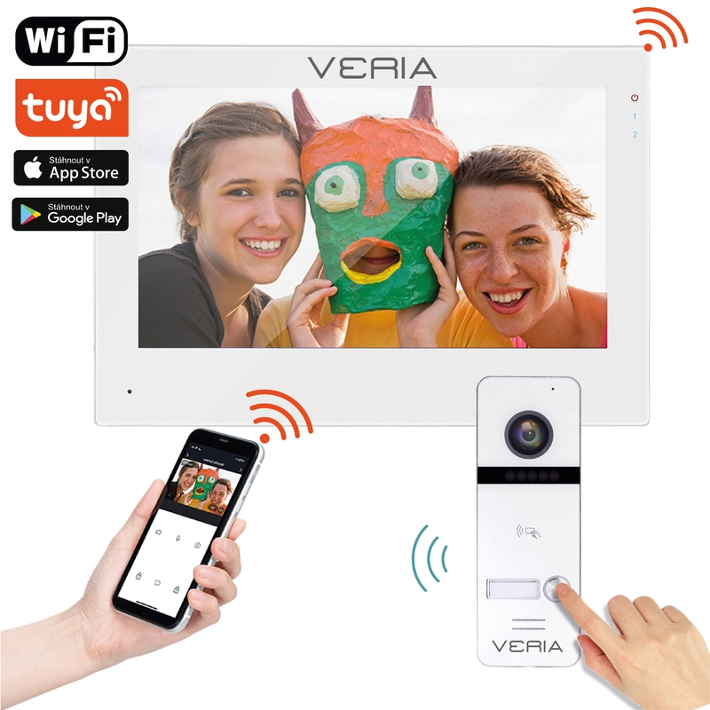 Veria SET Videotelefon  3001-W (Wi-Fi) bílý + vstupní stanice  3011 