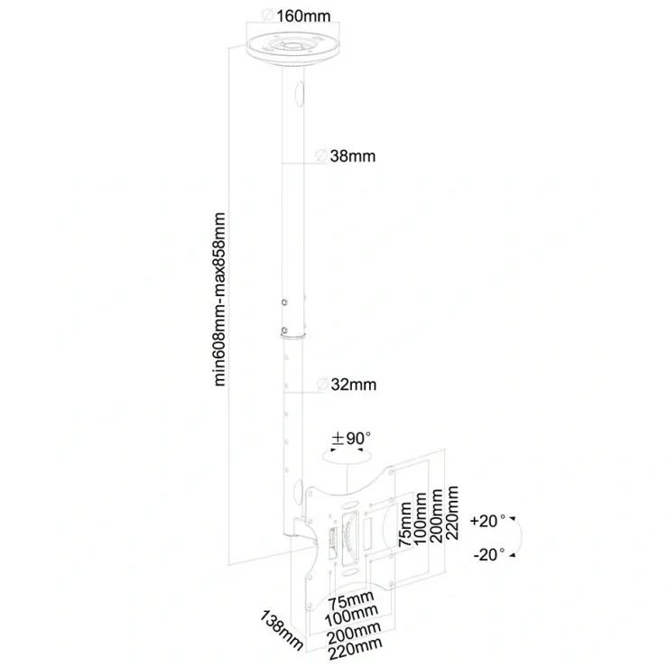 Stropní držák na Tv monitor Fiber Mounts Bat01
4 