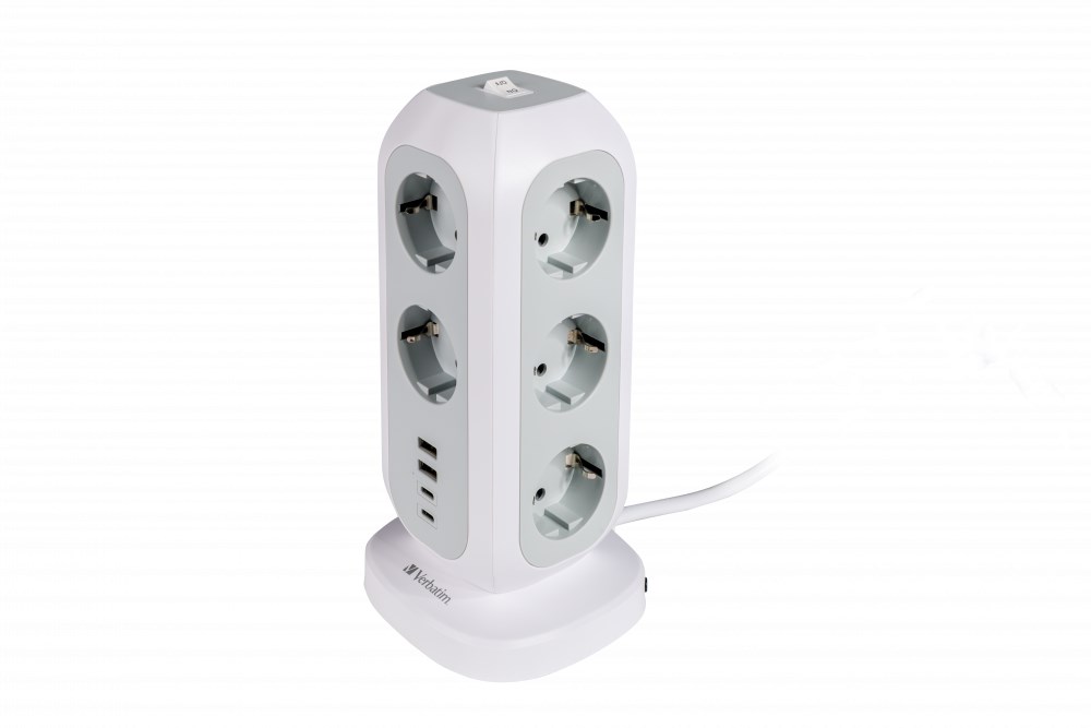 VERBATIM EU Power Tower EUPT-01 Nabíjecí stanice , 11x 230V,  2x USB-C,  2x USB-A0 