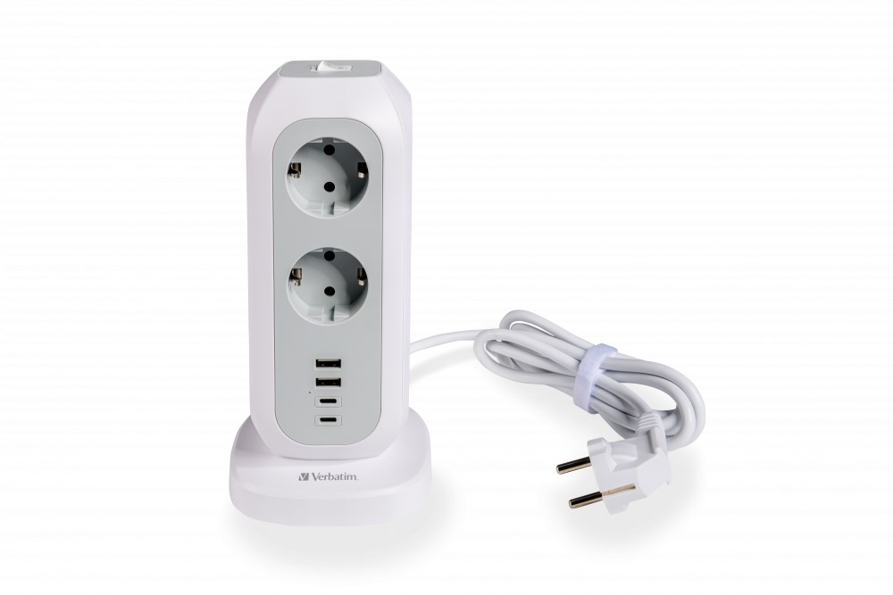 VERBATIM EU Power Tower EUPT-01 Nabíjecí stanice , 11x 230V,  2x USB-C,  2x USB-A1 