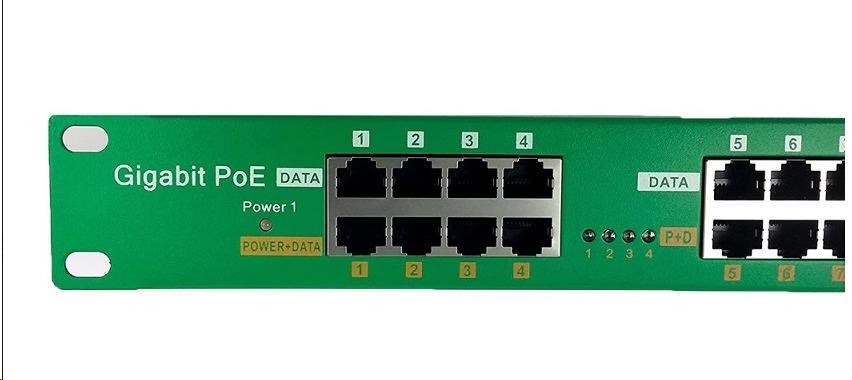 POE injektor aktivní - 16x 1Gb/ s,  stíněný,  svorkovnice,  802.3af/ at2 