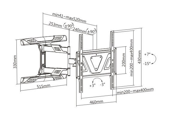 Výsuvný otočný sklopný držák Tv Fiber Mounts Super-1
4 