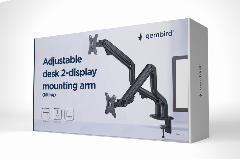 GEMBIRD Držák 2 monitorů na stůl MA-DA2-02,  naklápěcí,  až do 32” a 8kg,  černý1 