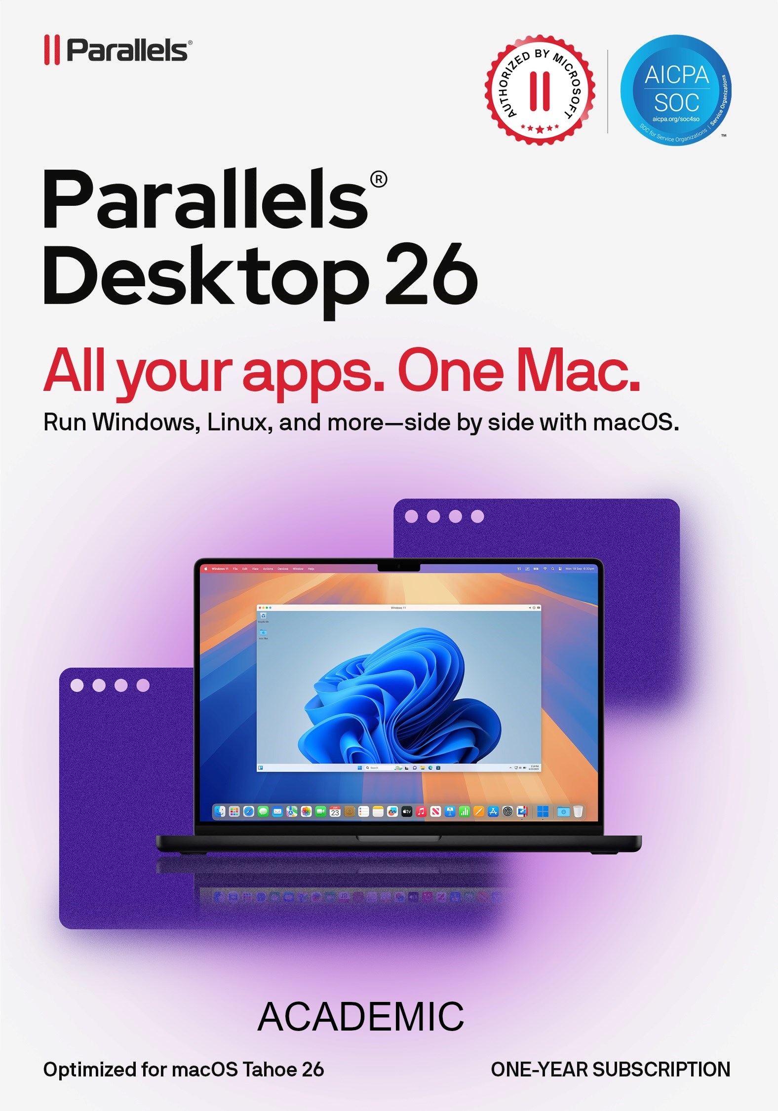 Parallels Desktop Academic Subscription 1 Year,  EN/ FR/ DE/ IT/ ES/ PL/ CZ/ PT0 