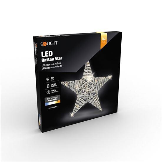 Solight LED ratanová hvězda,  40x LED,  2xAA,  40cm6 