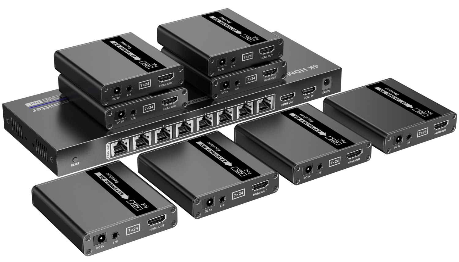 PREMIUMCORD HDMI 1-8 splitter+extender po CAT6/ 6a/ 7,  UHD 4K@30Hz až na 70m0 