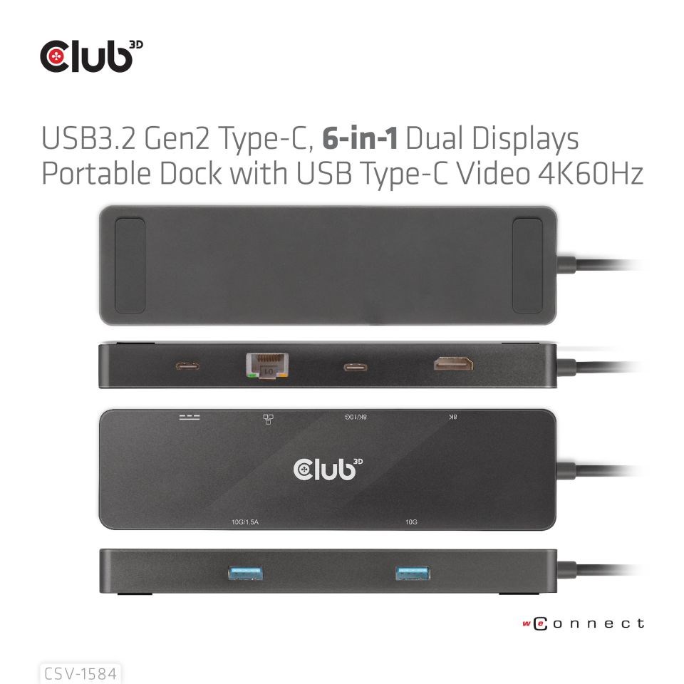 Club 3D Dokovací stanice USB-C 6v1,  1xHDMI,  1xUSB-C PD 100W,  2x USB,  1xRJ45,  černá4 