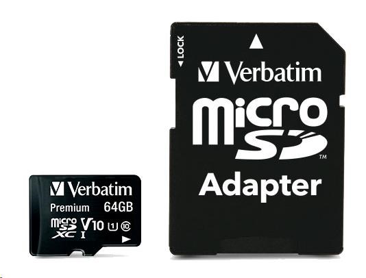 VERBATIM MicroSDXC karta 64GB Premium,  U1 + adaptér1 
