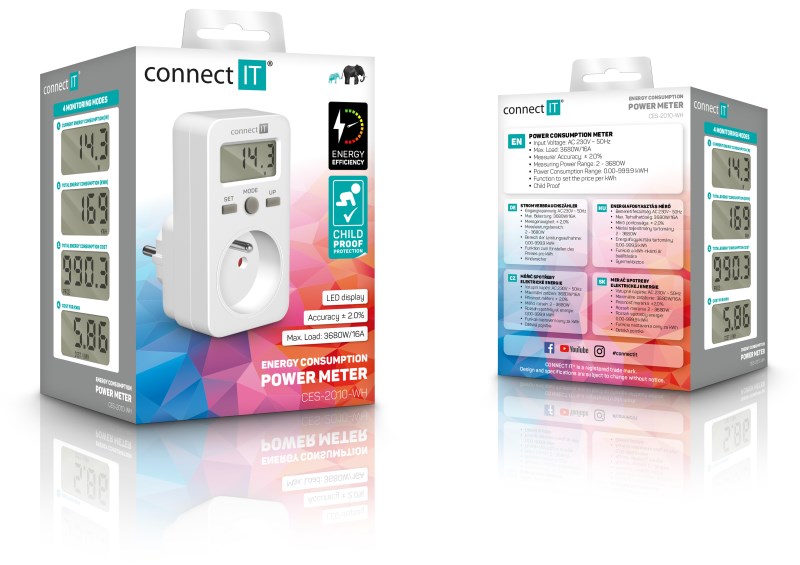 CONNECT IT Digitální měřič PowerMeter,  Měřič spotřeby el. energie,  bílá4 