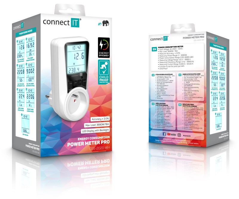 CONNECT IT Digitální měřič PowerMeter Pro,  Měřič spotřeby el. energie,  bílá4 