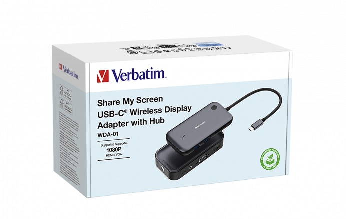 VERBATIM Display Adapter WDA-01 Share My Screen 1080P,  USB-C hub2 