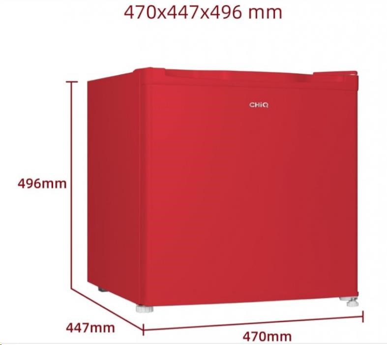 CHiQ CSD46D4RE minibar,  46 litrů,  2 přihrádky,  0 °C až +10 °C,  39 dB,  červený1 
