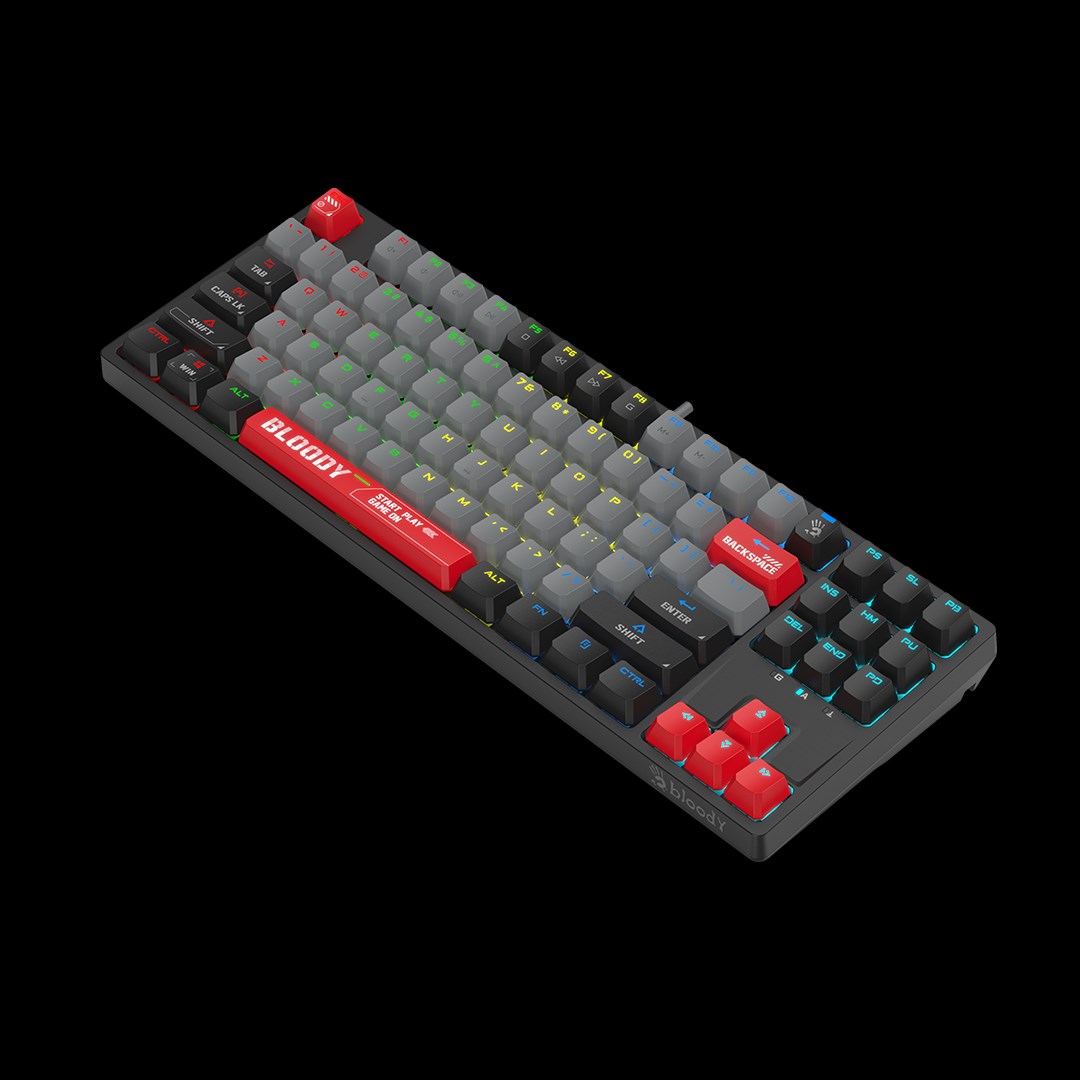 A4tech Bloody Klávesnice S87,  herní klávesnice,  mechanická,  drátová,  Red Switch,  CZ/ SK,  Černá1 
