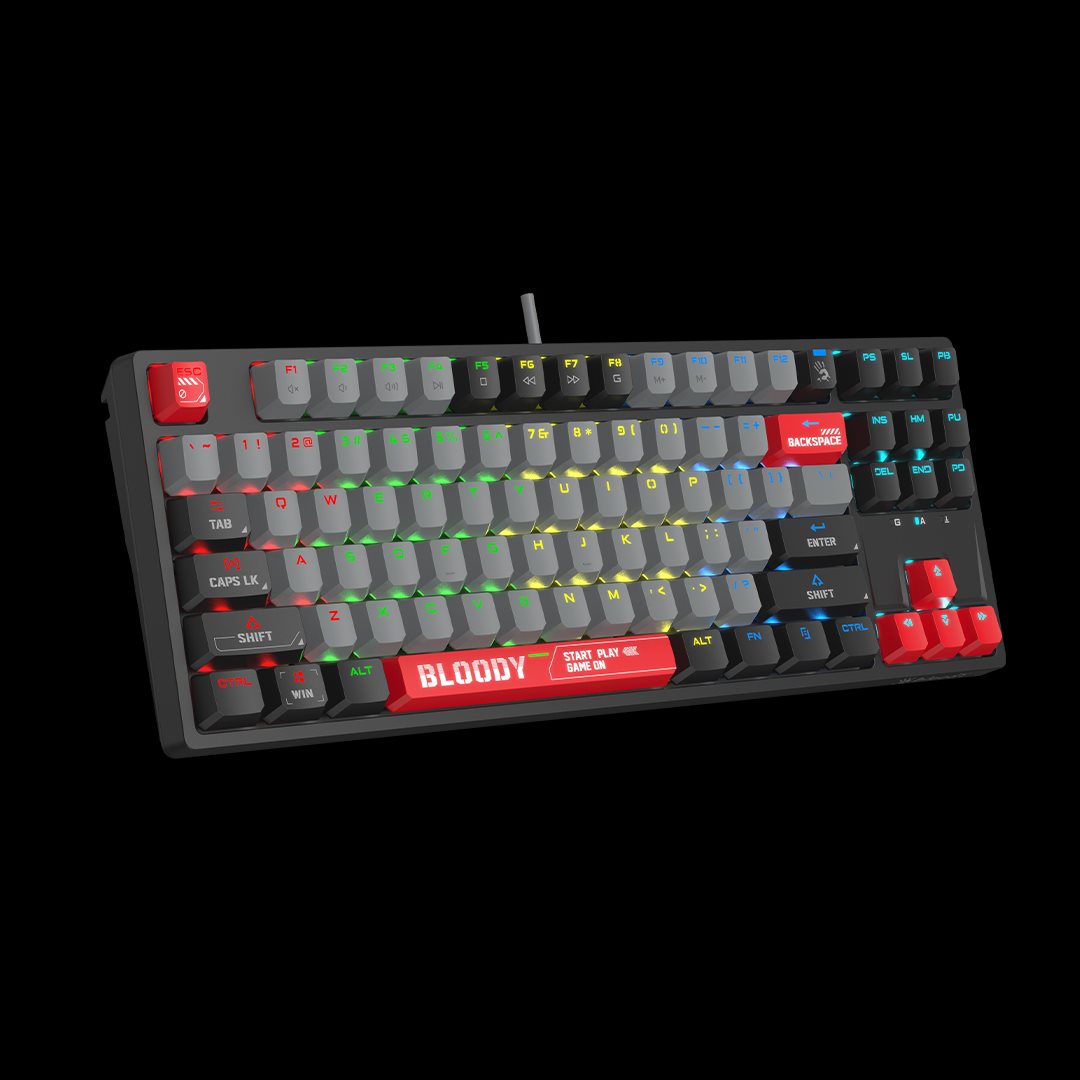 A4tech Bloody Klávesnice S87,  herní klávesnice,  mechanická,  drátová,  Red Switch,  CZ/ SK,  Černá2 
