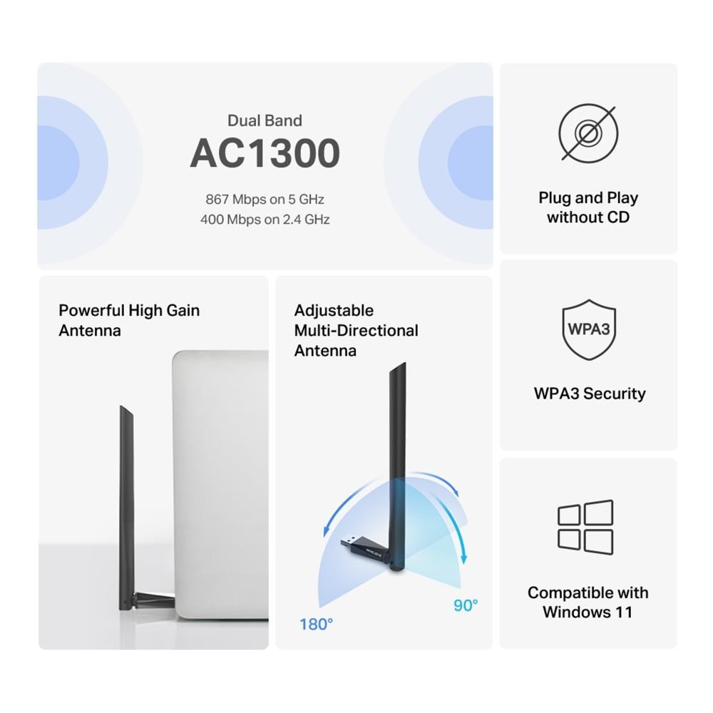 MERCUSYS MA30H WiFi5 USB adapter (AC1300, 2, 4GHz/ 5GHz)1 