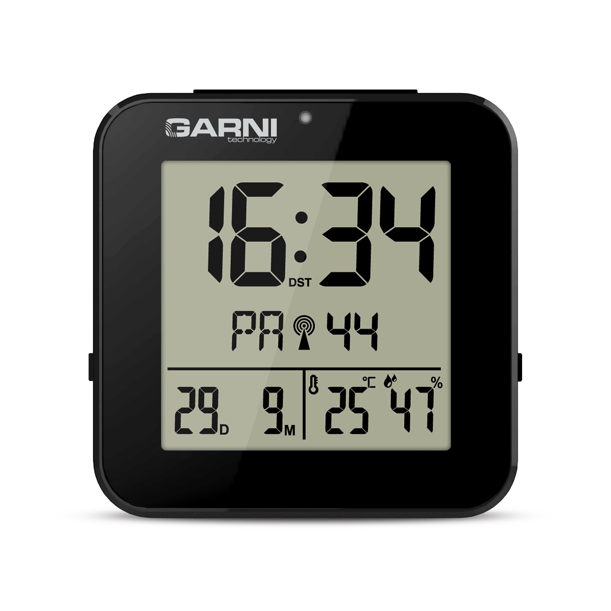 GARNI 138B - digitální budík s teploměrem a vlhkoměrem,  černá0 