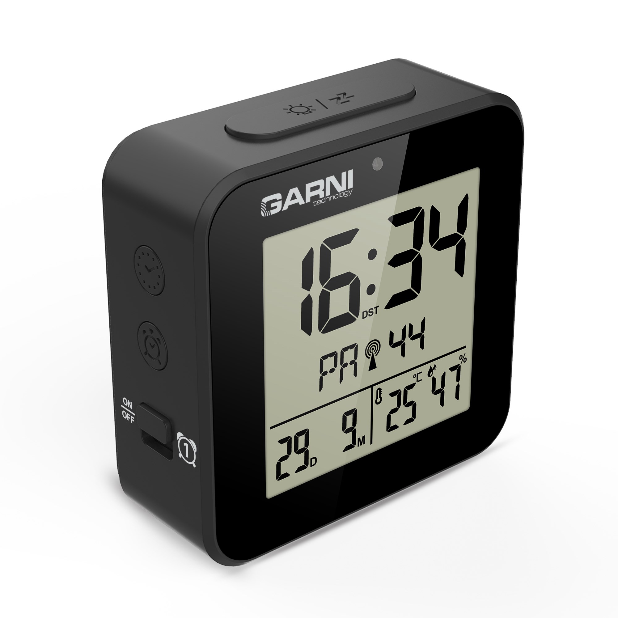GARNI 138B - digitální budík s teploměrem a vlhkoměrem,  černá3 