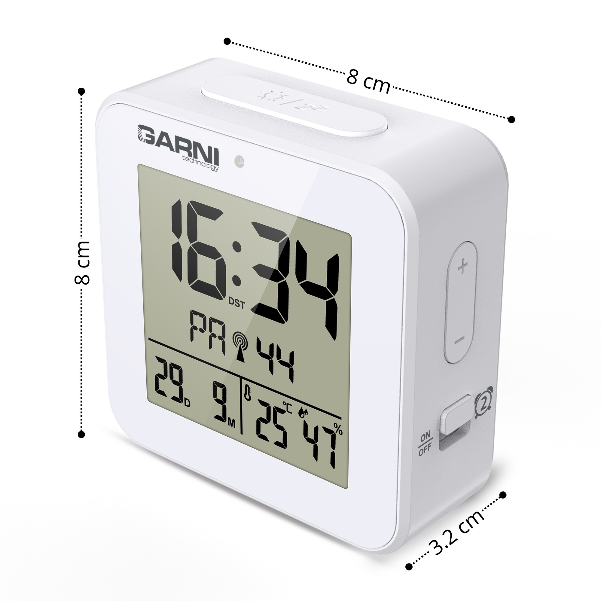 GARNI 138W - digitální budík s teploměrem a vlhkoměrem,  bílá2 