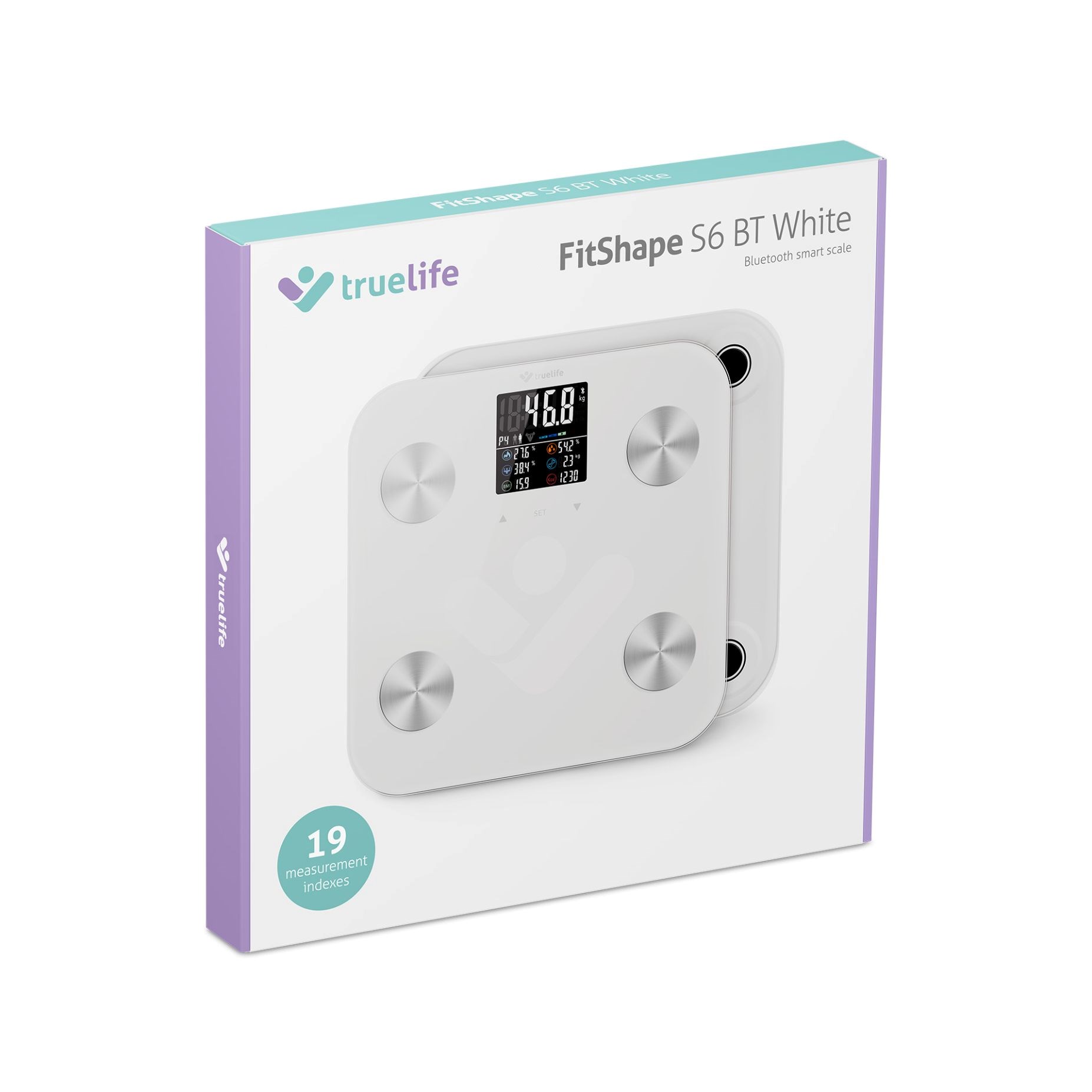 TrueLife FitShape S6 BT - Bioelektrická impedanční bluetooth váha - bílá9 