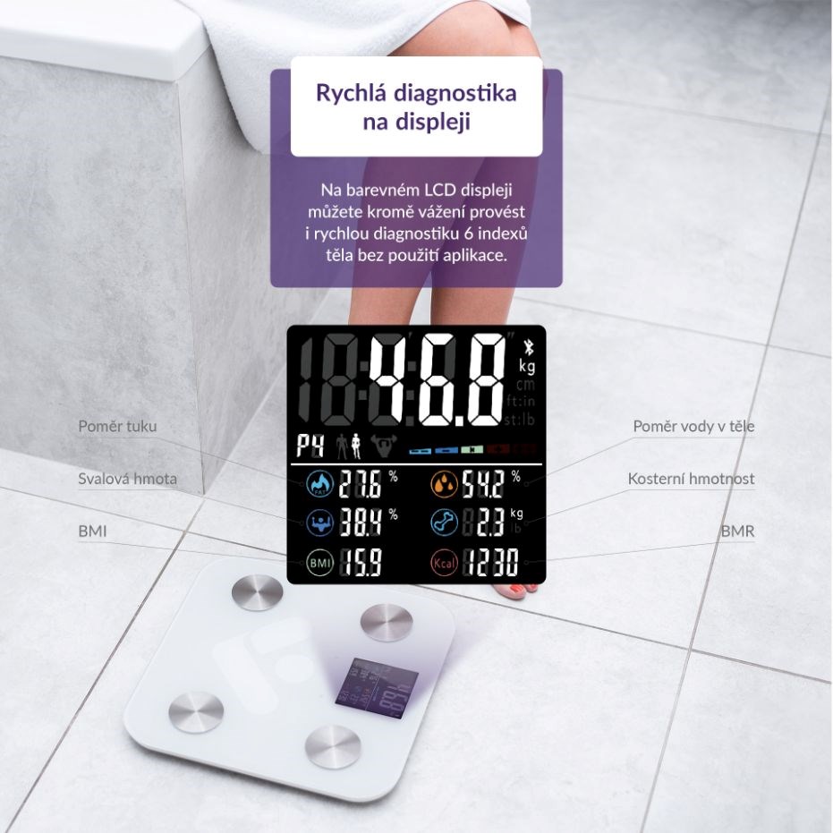 TrueLife FitShape S6 BT - Bioelektrická impedanční bluetooth váha - bílá3 