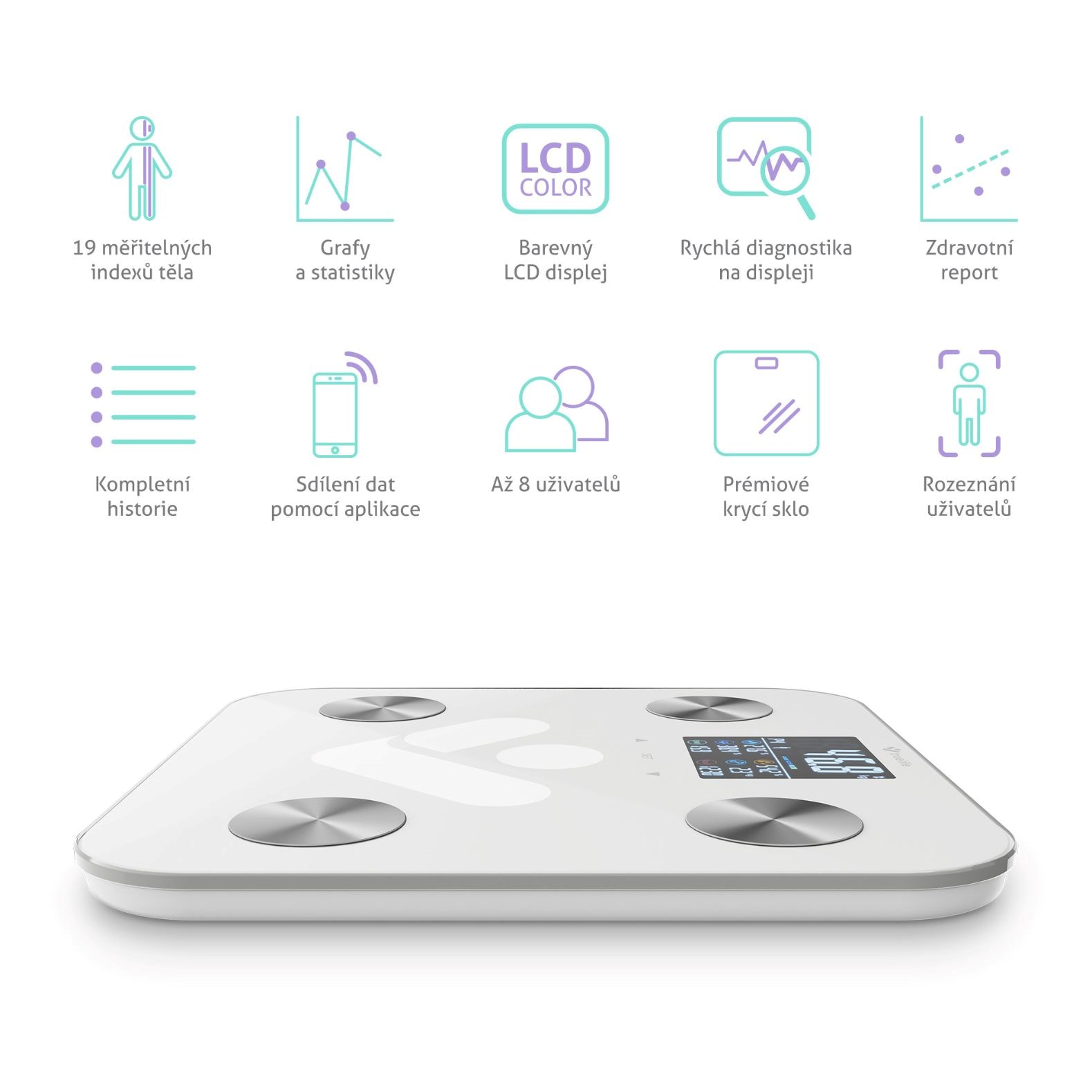 TrueLife FitShape S6 BT - Bioelektrická impedanční bluetooth váha - bílá7 