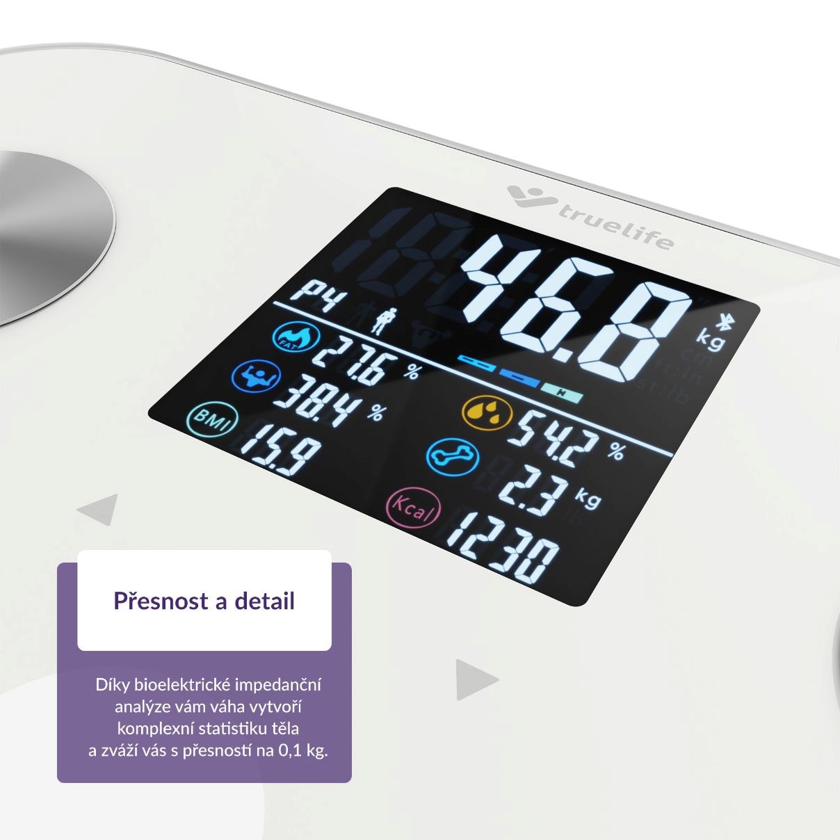 TrueLife FitShape S6 BT - Bioelektrická impedanční bluetooth váha - bílá0 