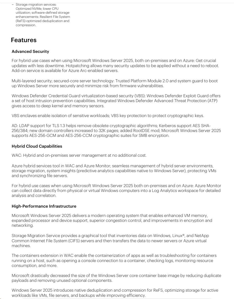 HPE Windows Server 2025 10-core Essentials Reseller Option Kit CZ (25/ 50user/ dev en/ ru/ po) OEM2 