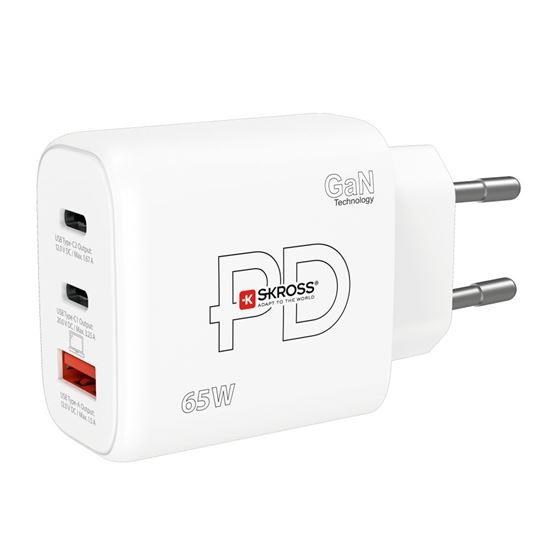 SKROSS USB A+C nabíjecí adaptér Power charger 65W GaN EU,  Power Delivery,  typ C1 