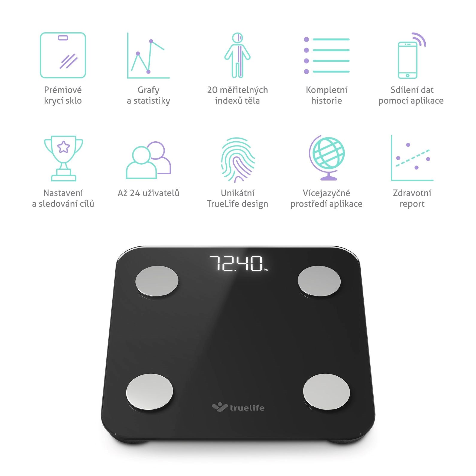 TrueLife FitScale W1 BT Black - bioelektrická impedanční bluetooth váha5 