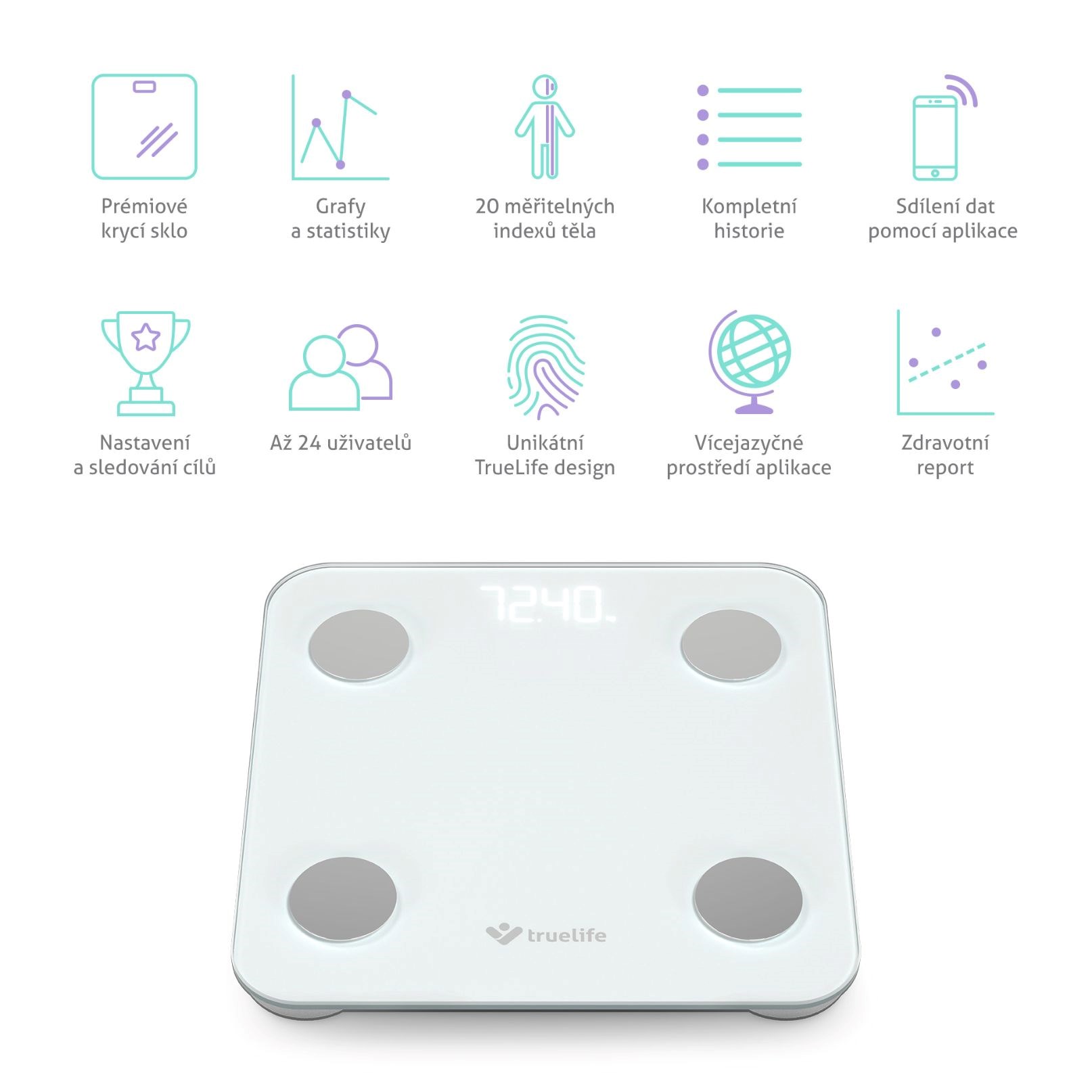 TrueLife FitScale W1 BT White - bioelektrická impedanční bluetooth váha4 