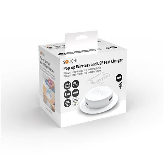 Solight bezdrátová 15W + USB A+C 20W PD výsuvná nabíječka,  bílá4 