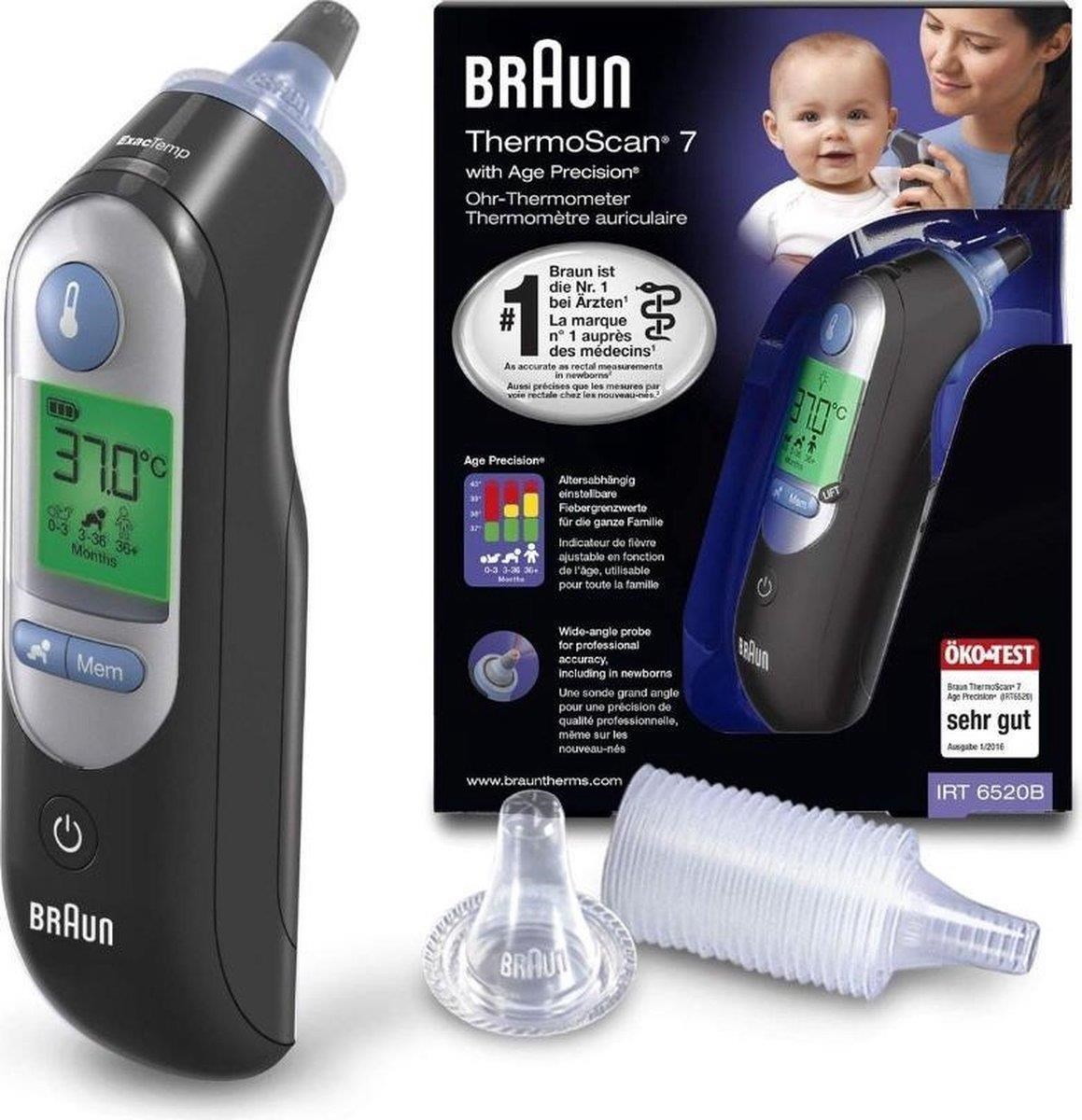 Braun IRT 6520 ThermoScan 7 bezdotykový teploměr,  digitální,  ušní,  paměť na 9 měření,  černá0 