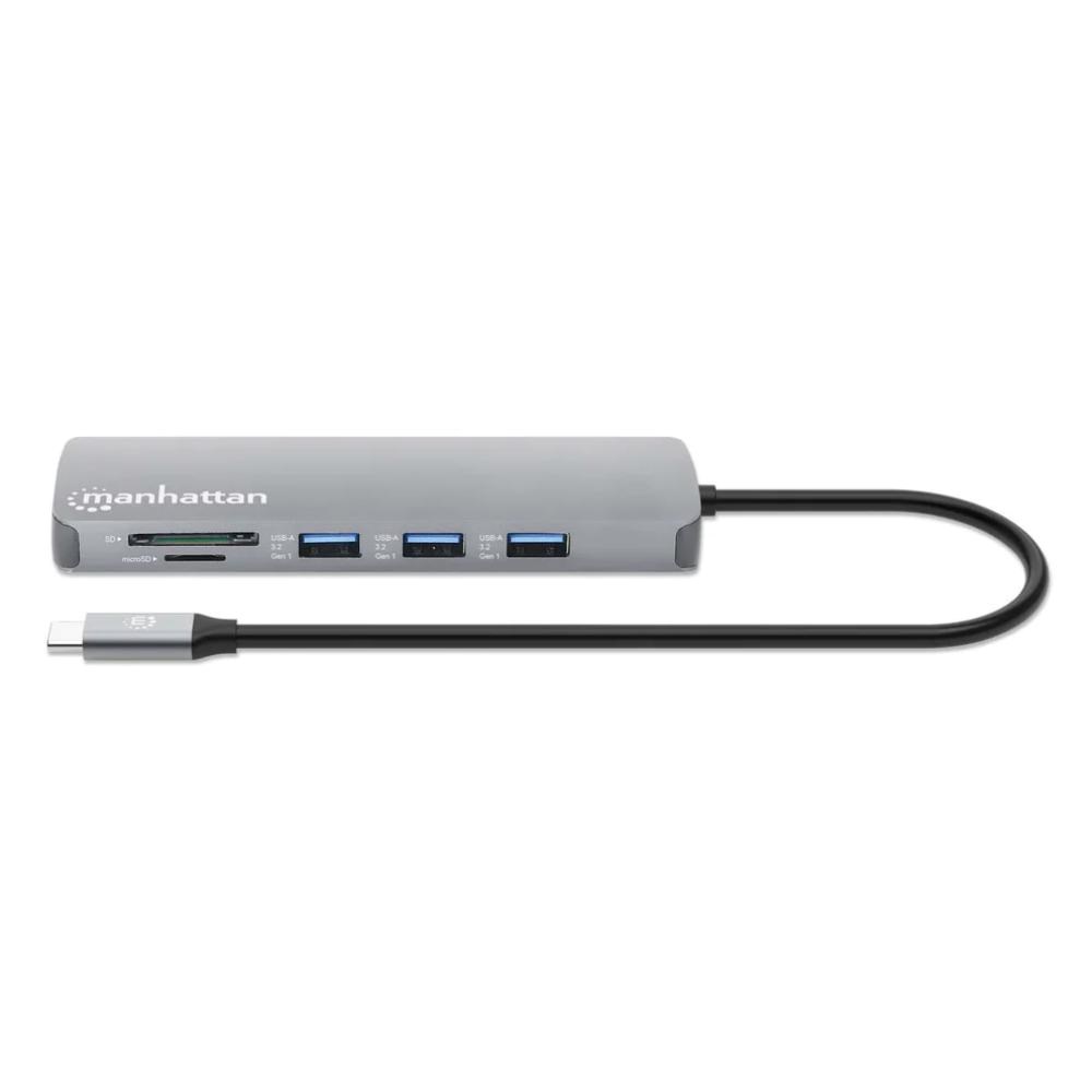 MANHATTAN Dokovací stanice USB-C 9v1,  1xHDMI,  2xUSB-C,  3xUSB,  1xRJ45,  čtečka SD karet,  šedá2 